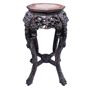 Antique Chinese Rosewood Side Table with Marble Inset