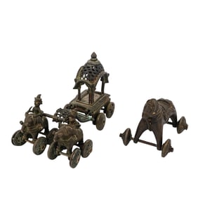 Antique Hindu Bronze Temple Horse Chariot Toy