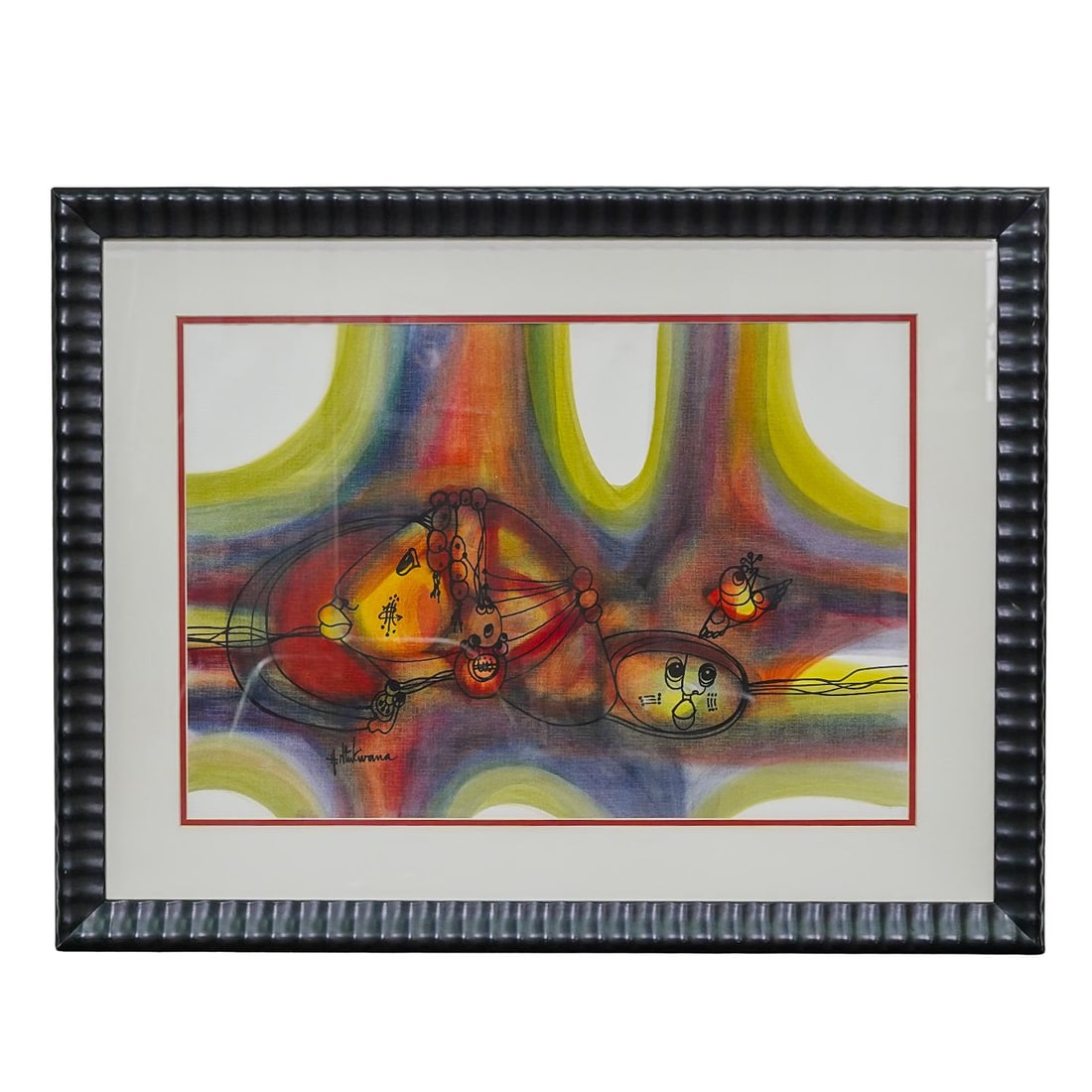 Hargreaves Ntukwana (South African.1938-1999) Signed Mixed Media Artwork: Hargreaves Ntukwana (South African.1938-1999) Signed Mixed Media ArtworkMid to late 20th century, South AfricaHargreaves Ntukwana (1938-1999, South African) mixed media abstract figural depiction. Wat