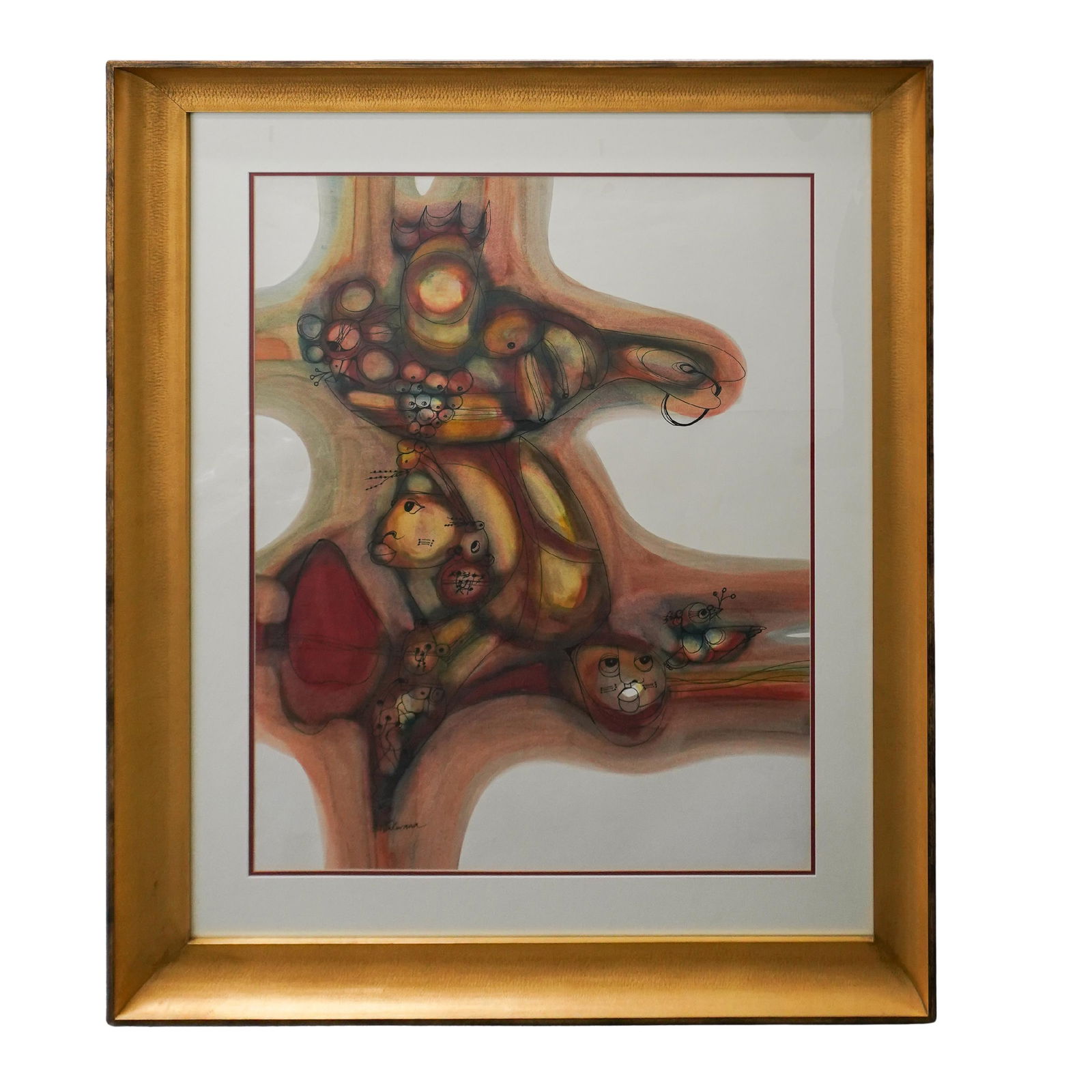 Hargreaves Ntukwana (1938-1999, South African) Signed Mixed Media Artwork: Hargreaves Ntukwana (1938-1999, South African) Signed Mixed Media ArtworkMid to late 20th century, South AfricaHargreaves Ntukwana (1938-1999, South African) mixed media abstract figural depiction. Gi