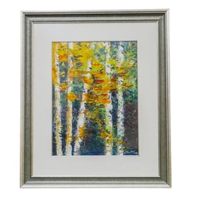 Jill Kantor (b. 1952, South African) Birch Trees Oil on Canvas