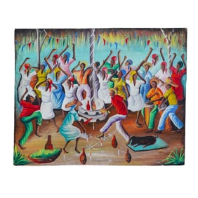 Signed Haitian Oil Painting