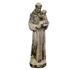 Vintage Cast Stone Saint Garden Statue