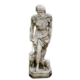Vintage Cast Stone Jesus and Pets Garden Statue