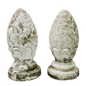 Vintage Pair Cast Stone Garden Pinecone Finials