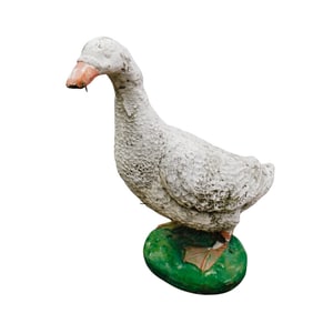 Vintage Duck Cast Stone and Polychrome Garden Statue