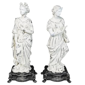 Pair of Antique Patinated Spelter Neoclassical Sculptures
