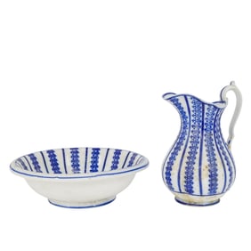 Davenport Blue and White Earthenware Wash Basin and Pitcher