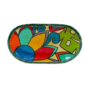 Talavera Inspired Signed Polychrome Wood Large Bowl