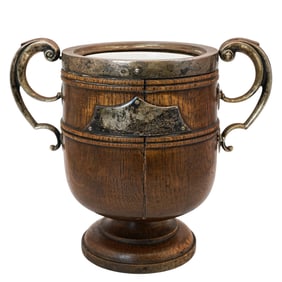 Antique Wood Over Ceramic Trophy Bowl