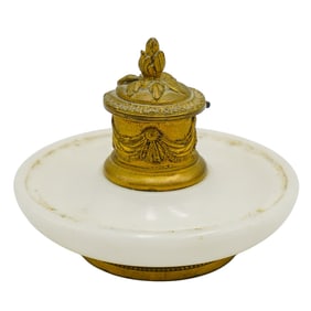 Brass and Milk Glass Inkwell