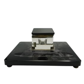 Art Deco Onyx and Glass Inkwell