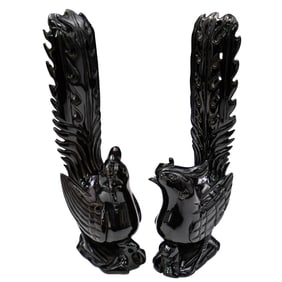 Pair of Lacquered Carved Wood Pheasants
