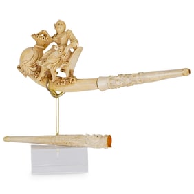 Pair of Antique Carved Bone Smoking Pipes