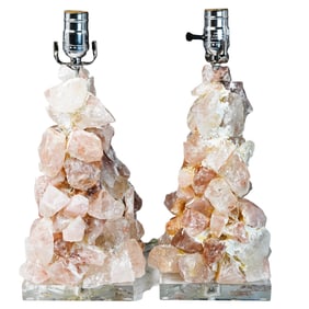Pair of Modern Rock Crystal Quartz Collector Lamps