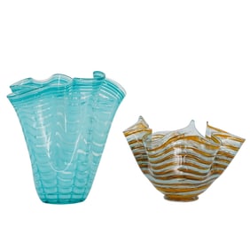 (2 Pcs) Royal Gallery Hand Blown Handkerchief Swirl Bowls