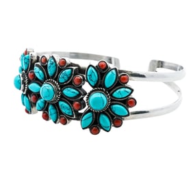 Vintage Sterling Silver and Turquoise Southwest American Cuff