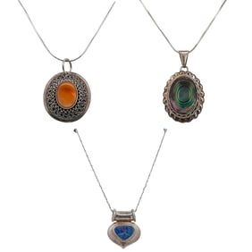 (3 pcs) Sterling Silver and Gemstone Pendant Necklaces
