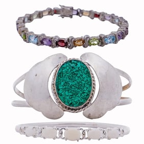 (3 pcs) Sterling Silver and Gemstone Bracelets