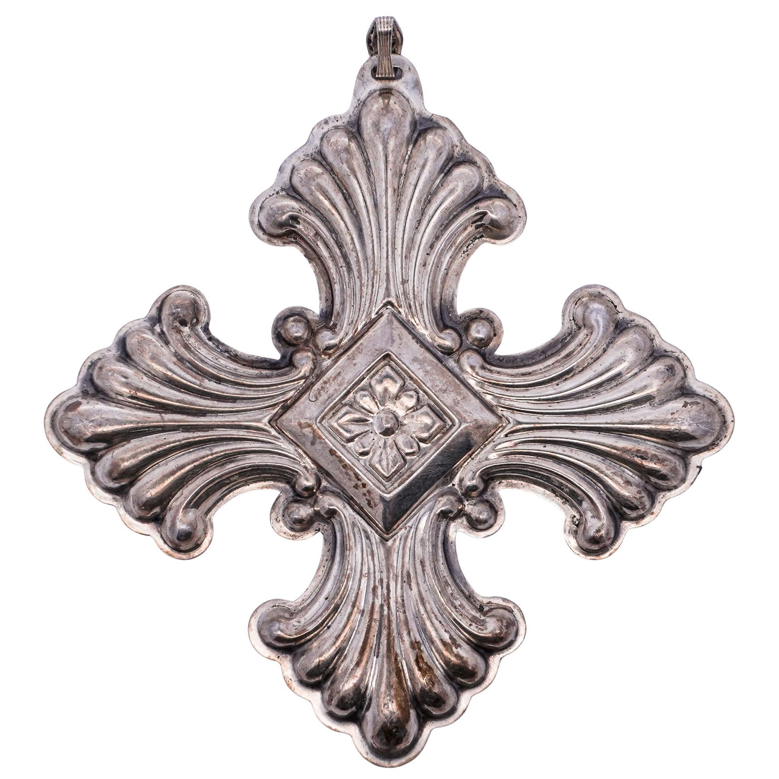 Pair of 1970's Sterling Silver Christmas Pendants, Gorham, Reed & Barton: Pair of 1970's Sterling Silver Christmas Pendants, Gorham, Reed & Barton1970s, AmericanPair of 1970's sterling silver Christmas themed pendants. Total weight: 39 grams.x1 Reed and Barton (American, 18