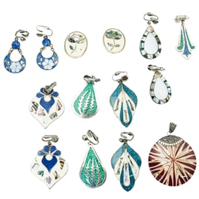 (8 pcs) Assorted Silver-Plate, Sterling Silver Earring Pairs and Pendant