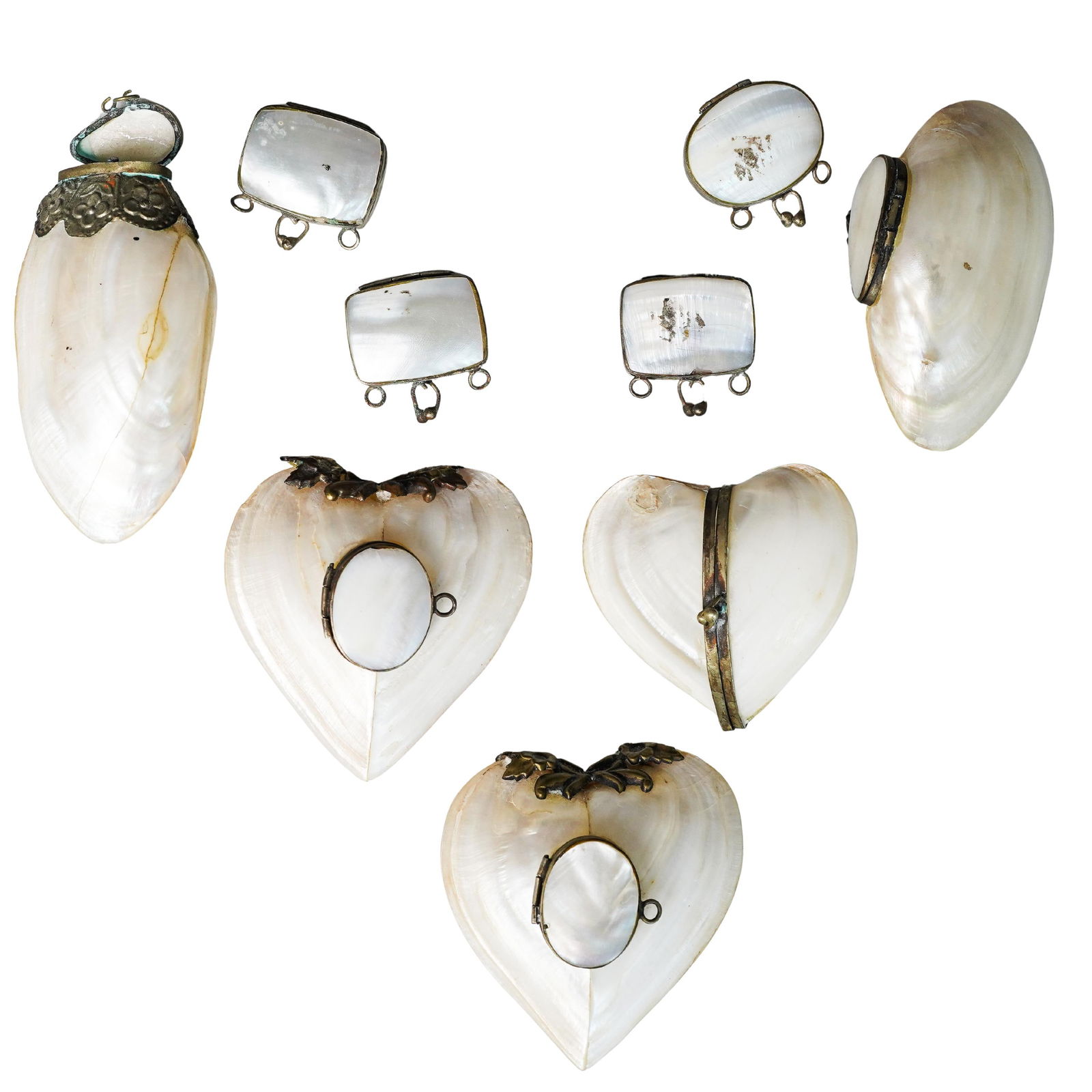 (9 pcs) Natural Mother of Pearl Shell Trinket/Pill Boxes (1 of 8)