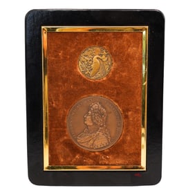 French La Fontaine (1621-1695) & Michael Molart (1641-1712) Framed Art Deco Bronze Coins