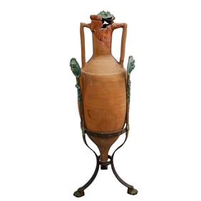 Antique Greco Roman Style Terracotta Vessel On Stand