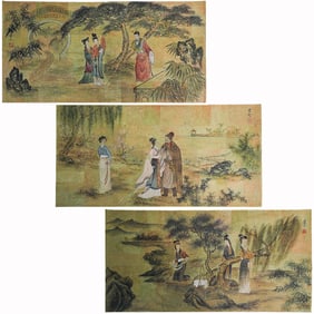 (3 pc) Signed Antique Chinese Paintings on Cork