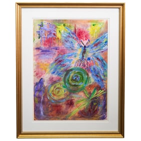 Signed Abstract Butterly Oil on Canvas Painting