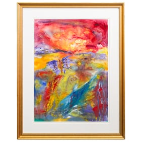 Signed Abstract Butterfly and Figural Oil on Canvas