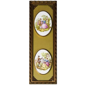 Vintage Porcelain Duo Plaques in Gilded Frame