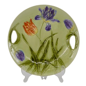 Vintage Zell Majolica Green Plate with Floral Design