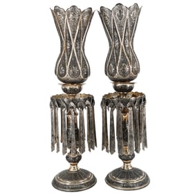 Pair of Antique Monumental Ornate Persian Silver Candle Lusters