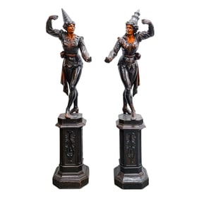 Pair of Antique Italian Carved Wood Jester Sculptures
