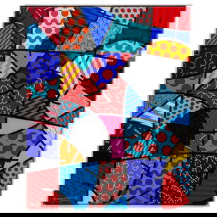 Romero Britto (1963-, Brazilian) Limited Edition Giclee: Romero Britto (1963-, Brazilian) Limited Edition Giclee 2017, Brazil Romero Britto (1963-, Brazilian) limited edition giclee. Features abstract pattern designs and black rhinestone accents. Signed by