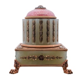 Russian Faberge 14k Rose Gold Enamel Bowenite Bell Push