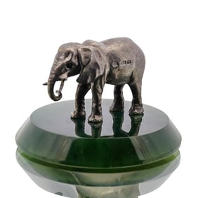 Russian Faberge Silver and Nephrite Elephant Figurine