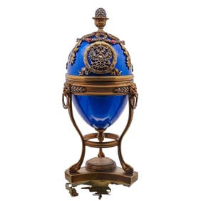 Russian Silver Diamond and Ruby Enameled Egg Box
