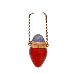 Antique Russian 14k Gold Enamel and Blue Onyx Chalcedony Pendant