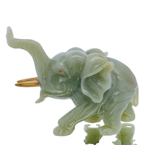 Faberge Era Jade and Gilt Silver Elephant Figurine