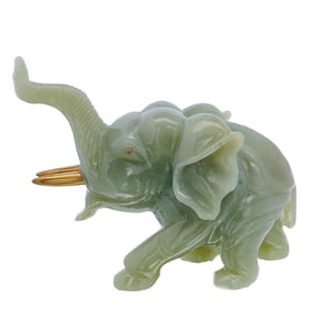 Faberge Era Jade and Gilt Silver Elephant Figurine