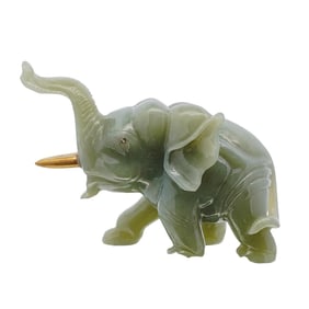 Faberge Era Jade and Gilt Silver Elephant Figurine
