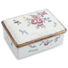 18th C. German Gilt Bronze Mounted Porcelain Snuff Box