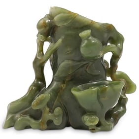 18th Cent. Chinese Carved Spinach Jade Brush Washer