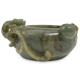 19th Cent. Chinese Carved Jadeite Chilong Brush Washer