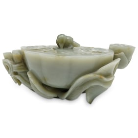 18th Century Chinese Carved Jade Lotus Seed Pod Water Pot