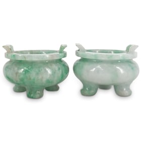 Pair of Antique Chinese Carved Jadeite Censers