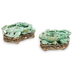 Pair Of Antique Chinese Carved Jadeite Brush Washers