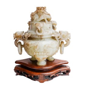 Antique Chinese Carved Jade Tripod Censer